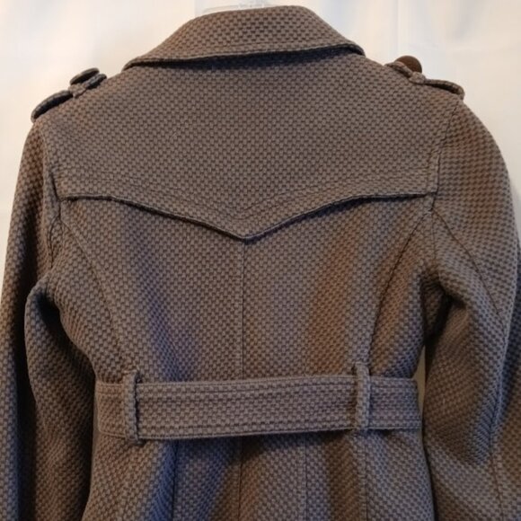 SUGAR FLY Peacoat womens XS Brown softshell woven Seersucker look Sexy Coat! - Picture 9 of 13